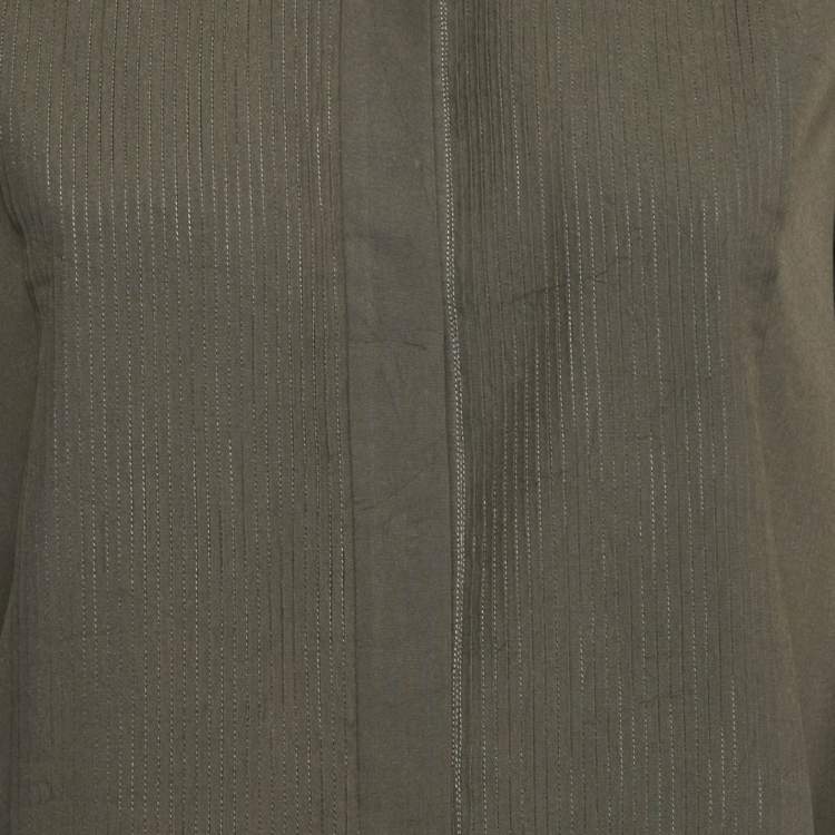 Pre Owned Loro Piana Olive Green Silk Carissa Tuxedo Shirt S