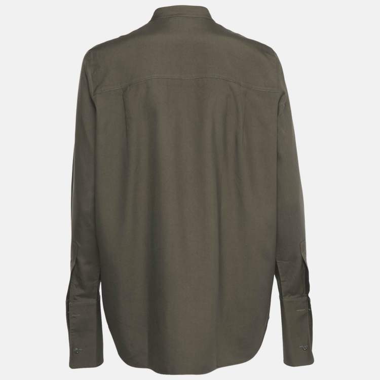 Pre Owned Loro Piana Olive Green Silk Carissa Tuxedo Shirt S