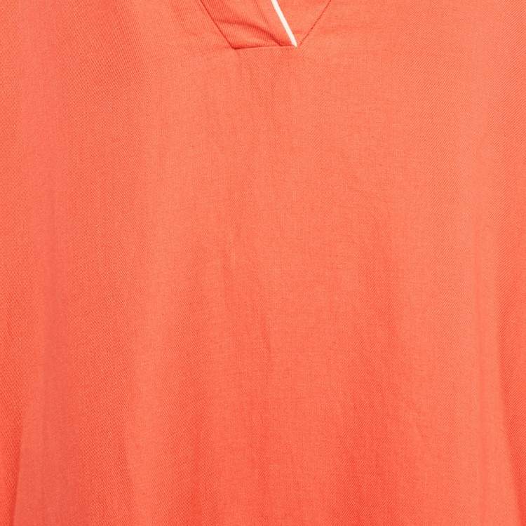 Pre Owned Loro Piana Coral Embroidered Sleeve Linen Midi Dress L  
