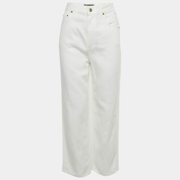 Pre Owned Loro Piana White Denim Wide Leg Jeans S Waist 25"
