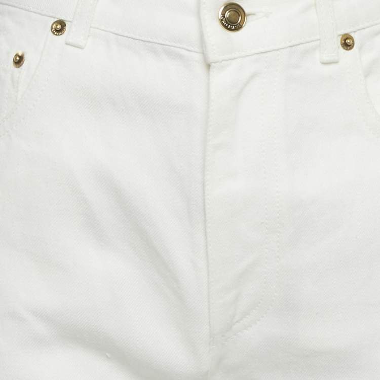 Pre Owned Loro Piana White Denim Wide Leg Jeans S Waist 25"