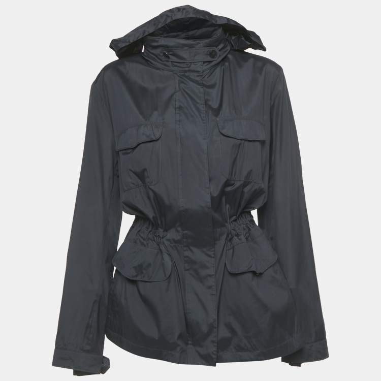 Pre Owned Loro Piana Navy Blue Silk Concealed Hood Travelers Jacket L