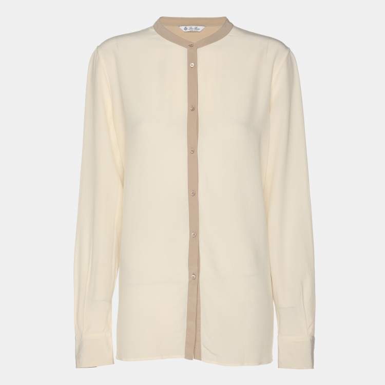 Pre Owned Loro Piana Cream Silk Button Front Shirt L