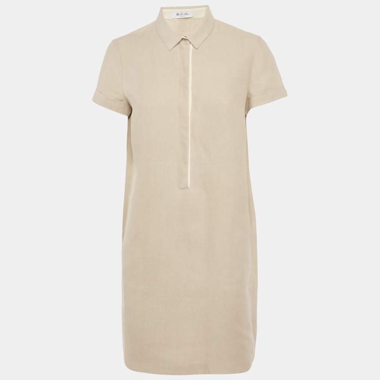 Pre Owned Loro Piana Beige Linen Shift Dress M