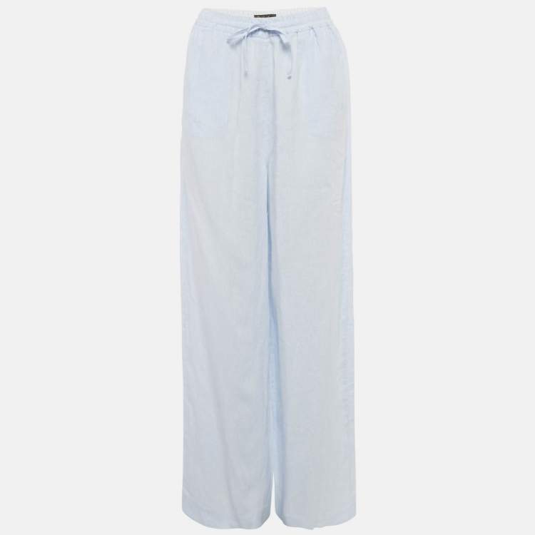 Pre Owned Lora Piana Light Blue Linen Wide Leg Graysen Trousers M