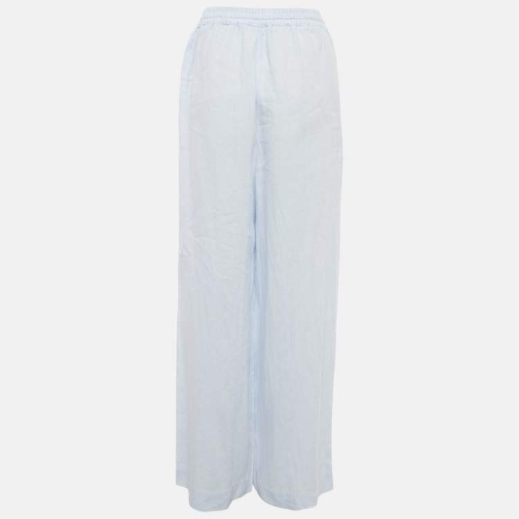 Pre Owned Lora Piana Light Blue Linen Wide Leg Graysen Trousers M