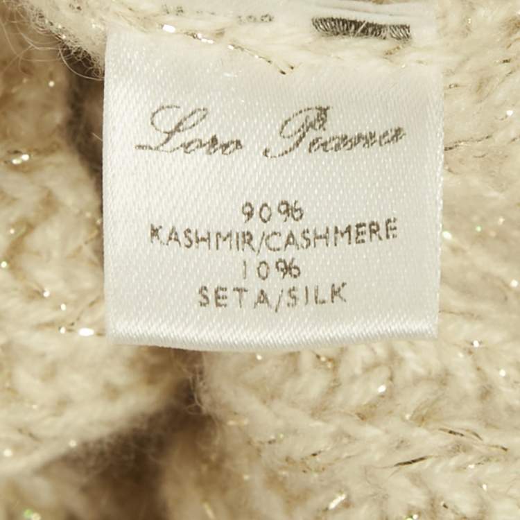 Pre Owned Loro Piana Beige Lurex Knit Cashmere Turtle Neck Sweater L 