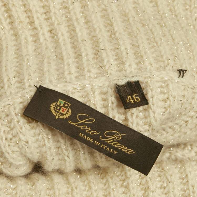 Pre Owned Loro Piana Beige Lurex Knit Cashmere Turtle Neck Sweater L 