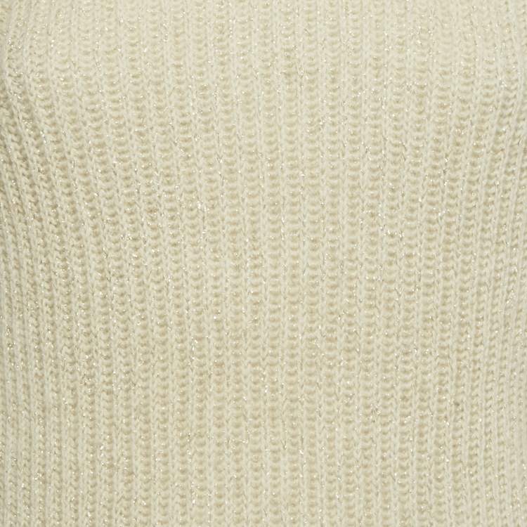 Pre Owned Loro Piana Beige Lurex Knit Cashmere Turtle Neck Sweater L 