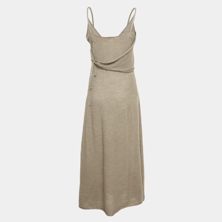 Pre Owned Loro Piana Beige Wool Blend Shoulder Wrap Maxi Skirt M