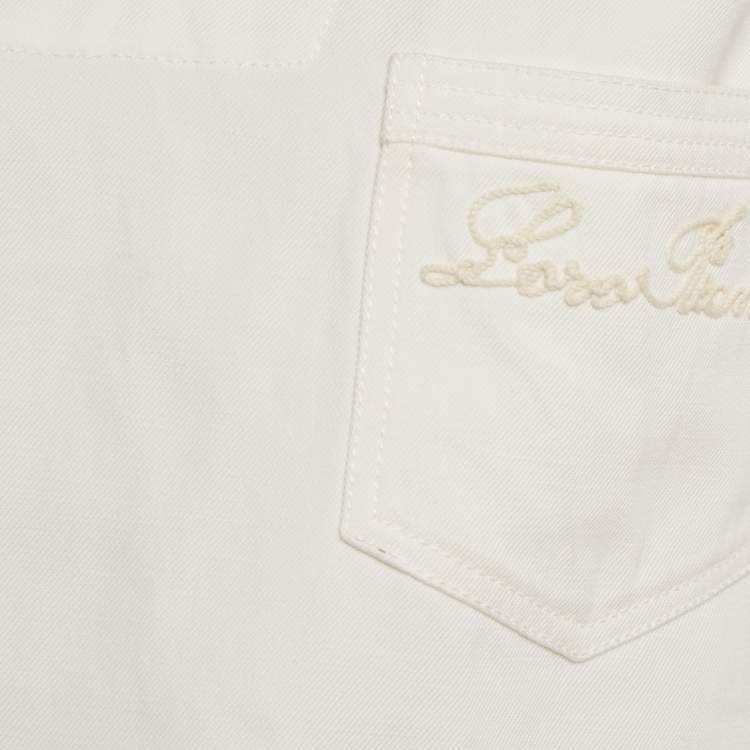 Pre Owned Loro Piana White Logo Embroidered Pocket Top S