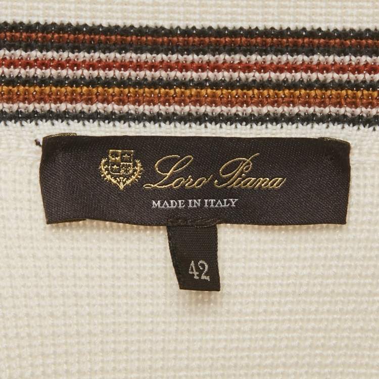 Pre Owned Loro Piana Off White Knit Zip -Up Jumper M