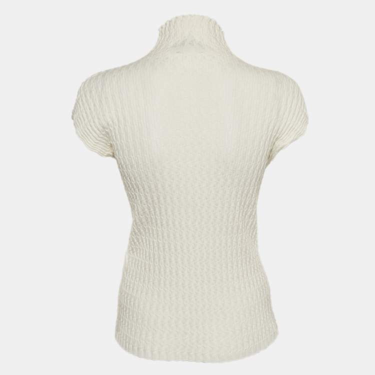 Pre Owned Loro Piana White Textured Jersey High-Neck Top S