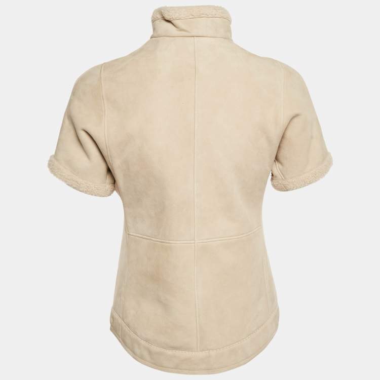 Pre Owned Loro Piana Beige Shearling Short Sleeve Jacket S