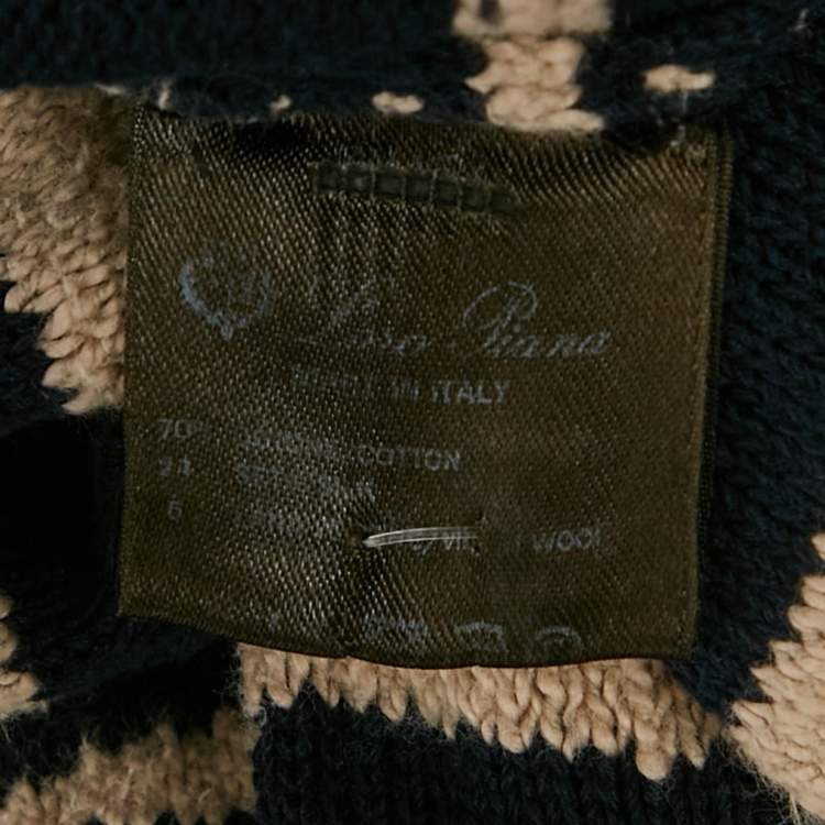 Pre Owned بلوفر لورو بيانا قطن كحلي مخطط ياقة دائرية كبير