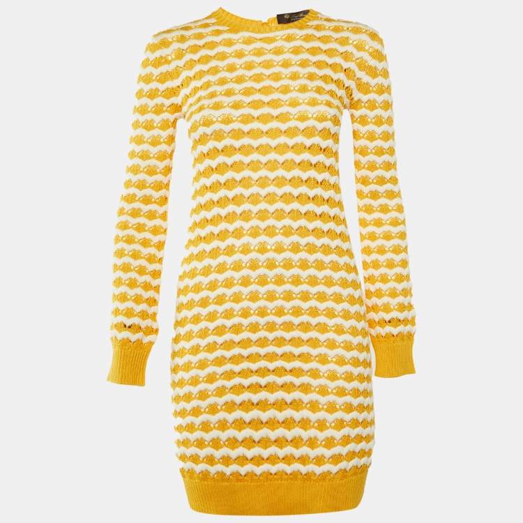Pre Owned Loro Piana Yellow Silk & Cotton Crochet Knit Mini Dress S
