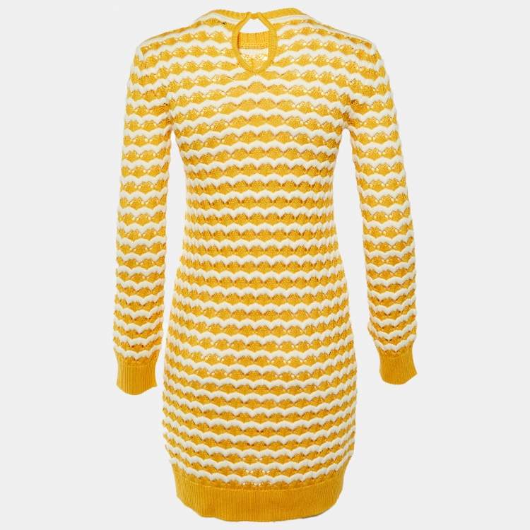 Pre Owned Loro Piana Yellow Silk & Cotton Crochet Knit Mini Dress S