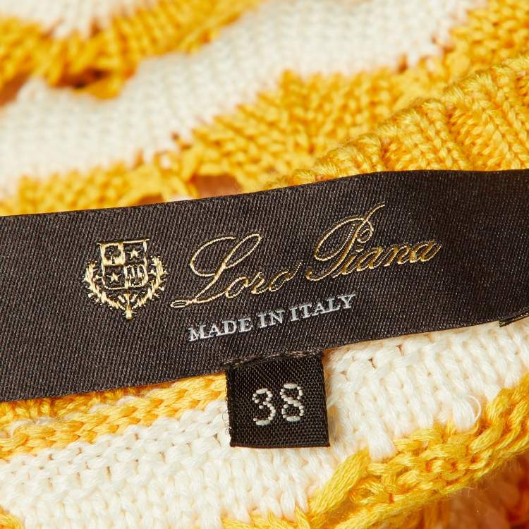 Pre Owned Loro Piana Yellow Silk & Cotton Crochet Knit Mini Dress S