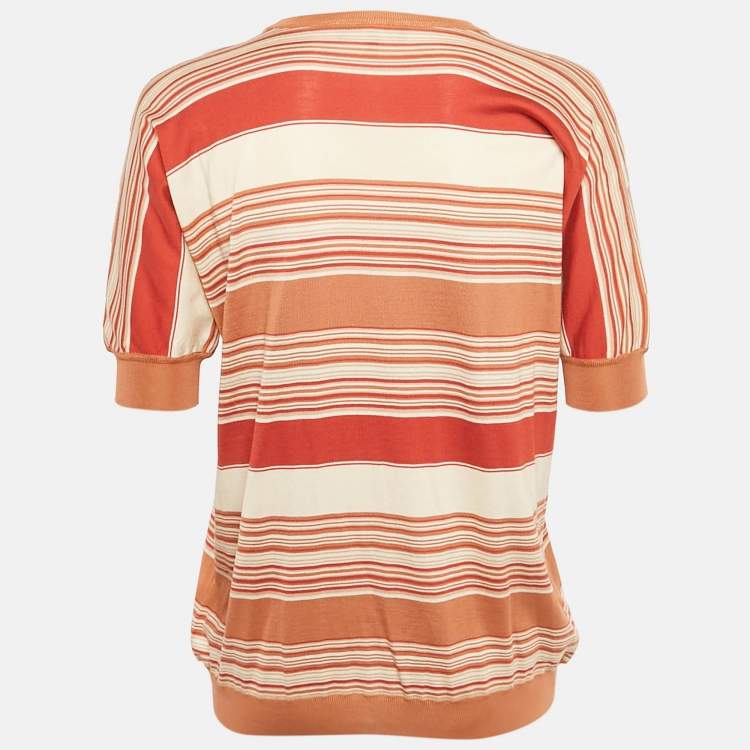 Pre Owned Loro Piana Brown Striped Knit Top L