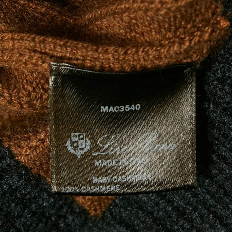Pre Owned Loro Piana Brown/Black Rib Knit Turtle Knit Sweater L