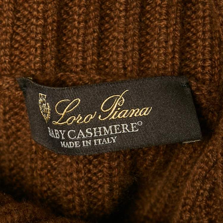Pre Owned Loro Piana Brown/Black Rib Knit Turtle Knit Sweater L