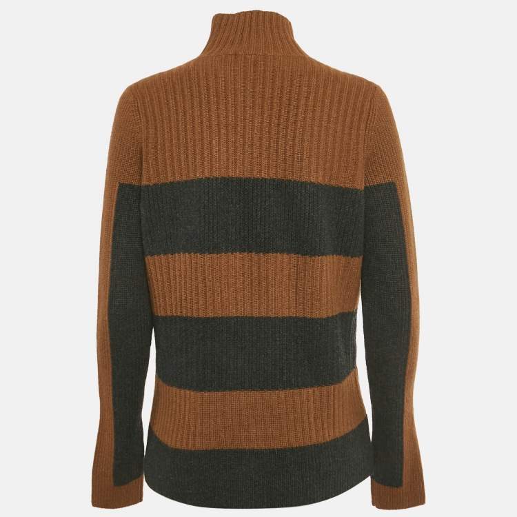 Pre Owned Loro Piana Brown/Black Rib Knit Turtle Knit Sweater L