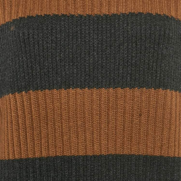 Pre Owned Loro Piana Brown/Black Rib Knit Turtle Knit Sweater L