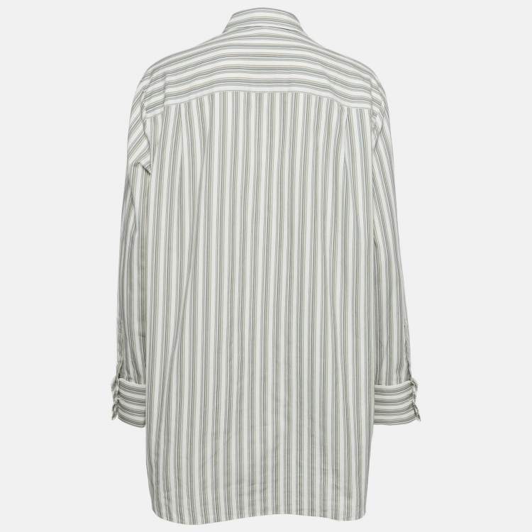Pre Owned Loro Piana White Striped Cotton Oversized Shirt L