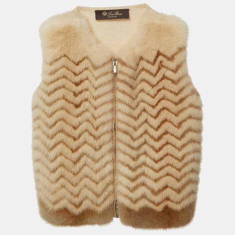 Pre Owned Loro Piana Beige Chevron Mink Cashmere Vest S