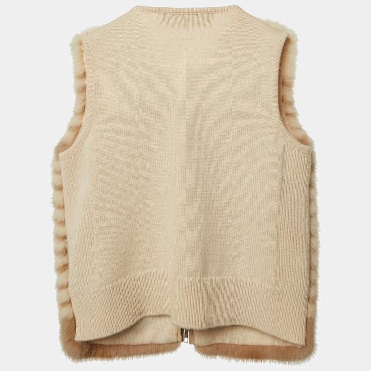Pre Owned Loro Piana Beige Chevron Mink Cashmere Vest S