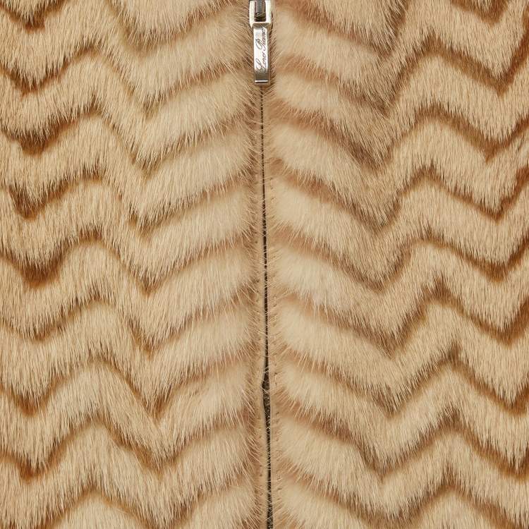 Pre Owned Loro Piana Beige Chevron Mink Cashmere Vest S