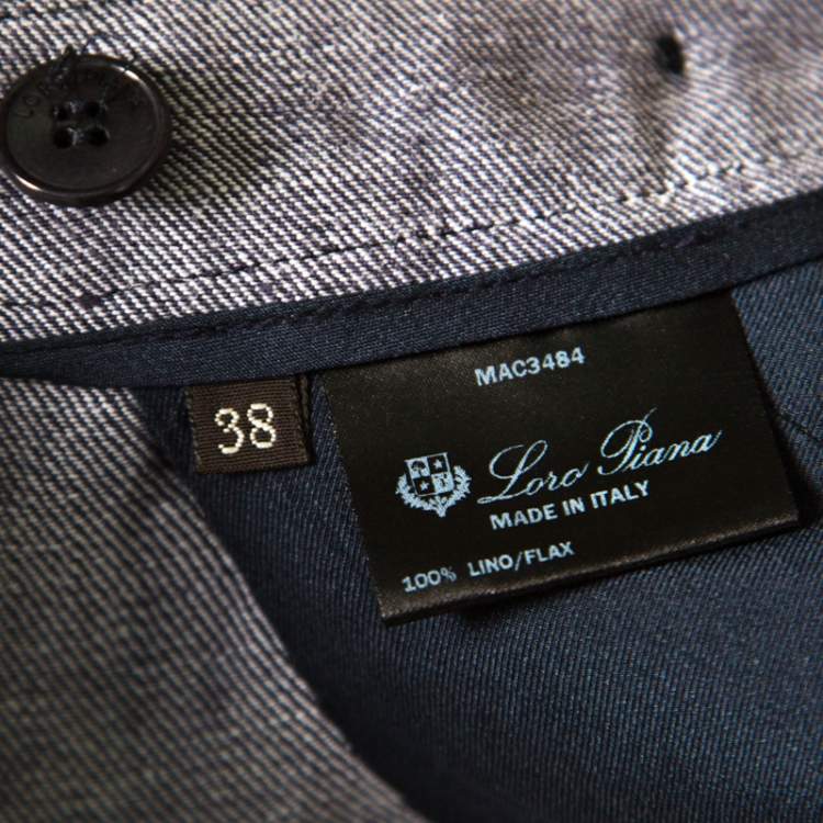 Pre Owned Loro Piana Indigo Chambray Linen Pleat Front Tapered Pants S