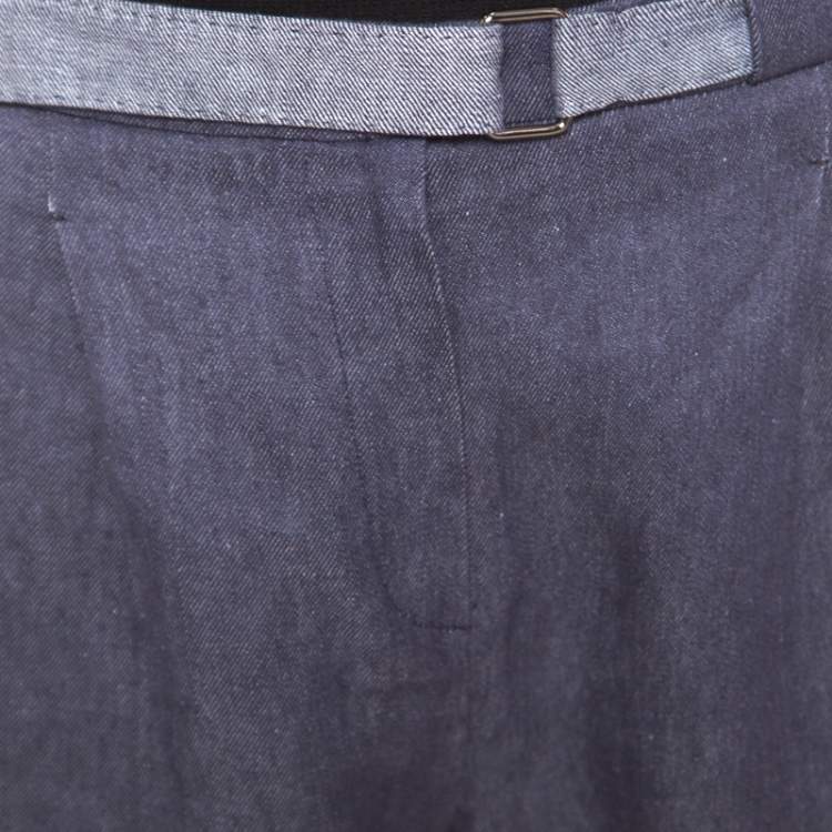 Pre Owned Loro Piana Indigo Chambray Linen Pleat Front Tapered Pants S