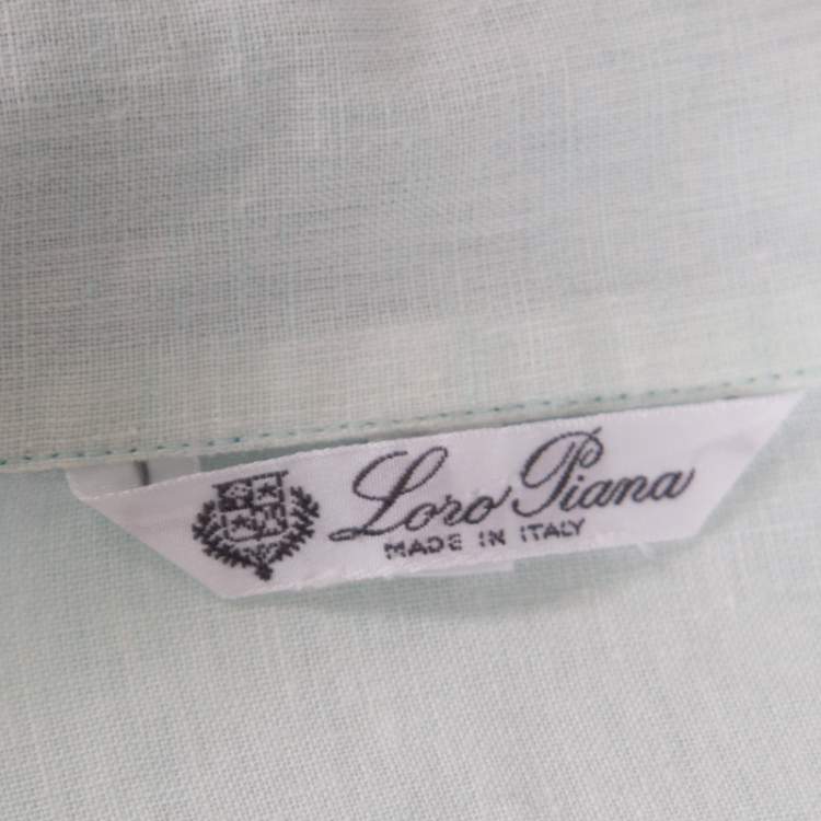 Pre Owned Loro Piana Blue Linen Contrast Trim Detail Long Sleeve Top L