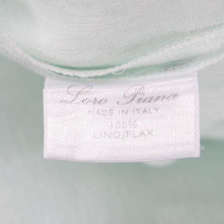 Pre Owned Loro Piana Blue Linen Contrast Trim Detail Long Sleeve Top L