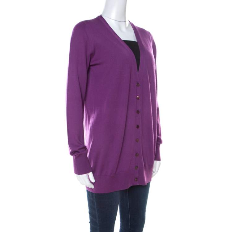 Pre Owned Loro Piana Purple Cashmere Long Cardigan L