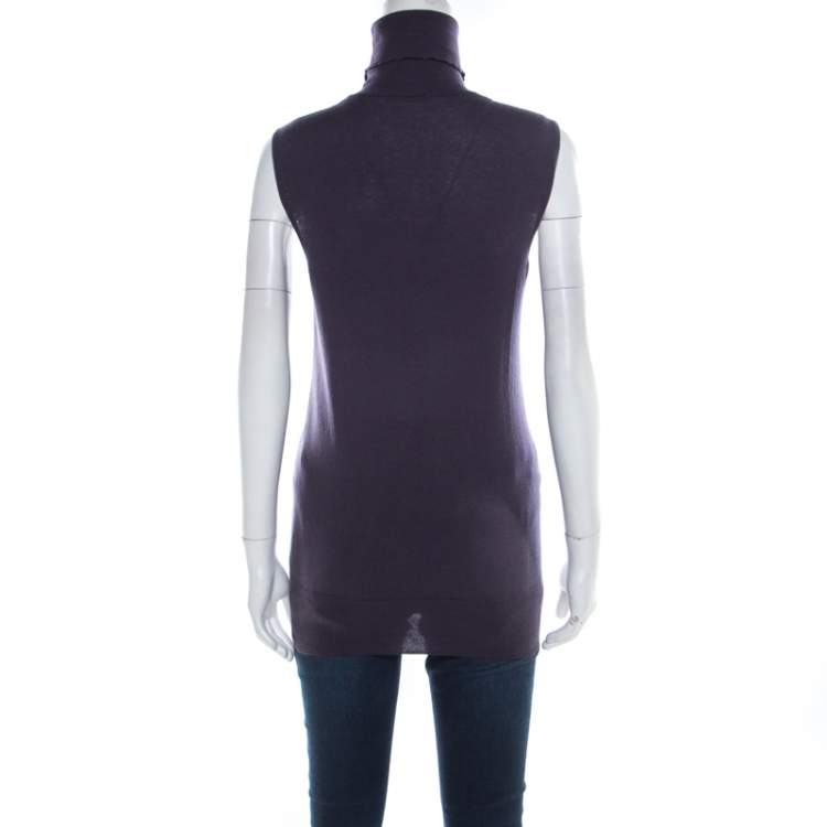 Pre Owned Loro Piana Purple Cashmere Sleeveless Turtleneck Top M