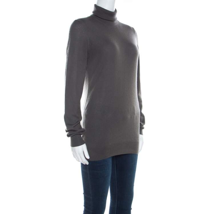 Pre Owned Loro Piana Grey Cashmere Turtleneck Sweater M