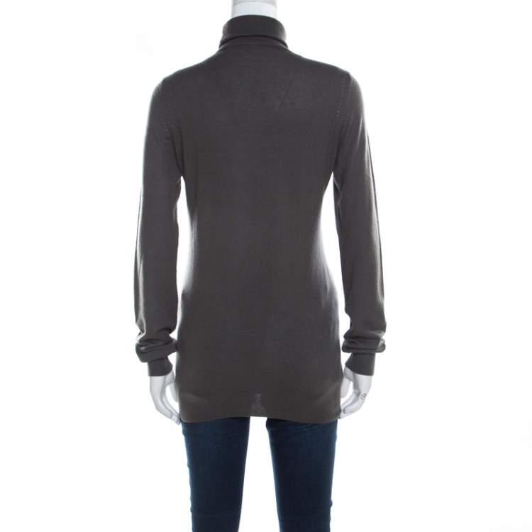 Pre Owned Loro Piana Grey Cashmere Turtleneck Sweater M