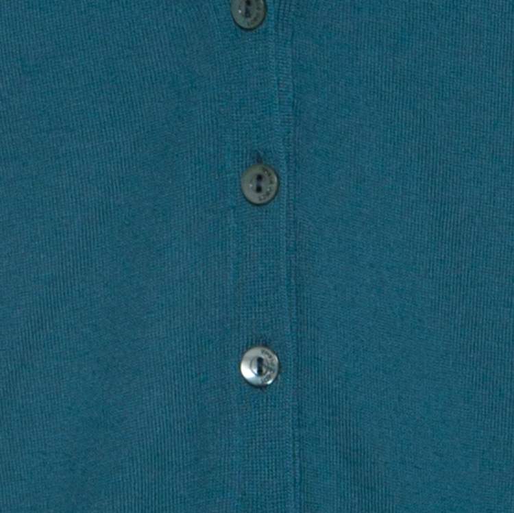 Pre Owned Loro Piana Jade Green Cashmere Button Front Cardigan L