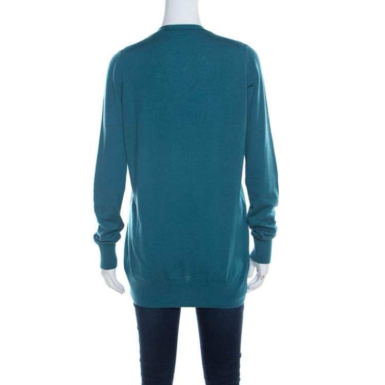 Pre Owned Loro Piana Jade Green Cashmere Button Front Cardigan L