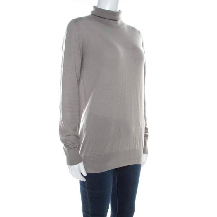 Pre Owned Loro Piana Slate Grey Cashmere Turtle Neck Sweater M