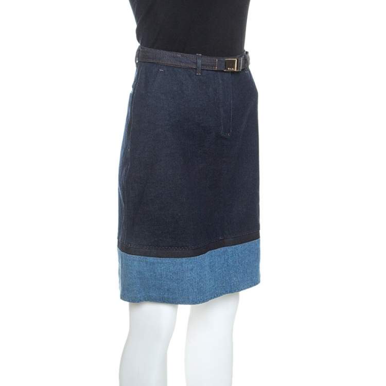 Pre Owned Loro Piana Blue Dark Wash Denim Belted Short Skirt S