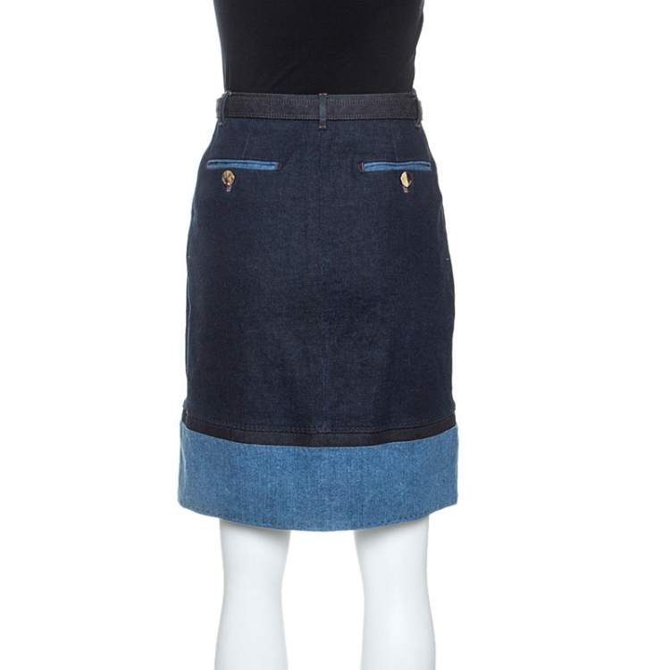 Pre Owned Loro Piana Blue Dark Wash Denim Belted Short Skirt S