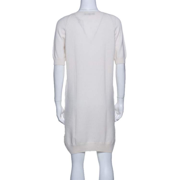 Pre Owned Loro Piana Cream Knit Short Sleeve Shift Dress M
