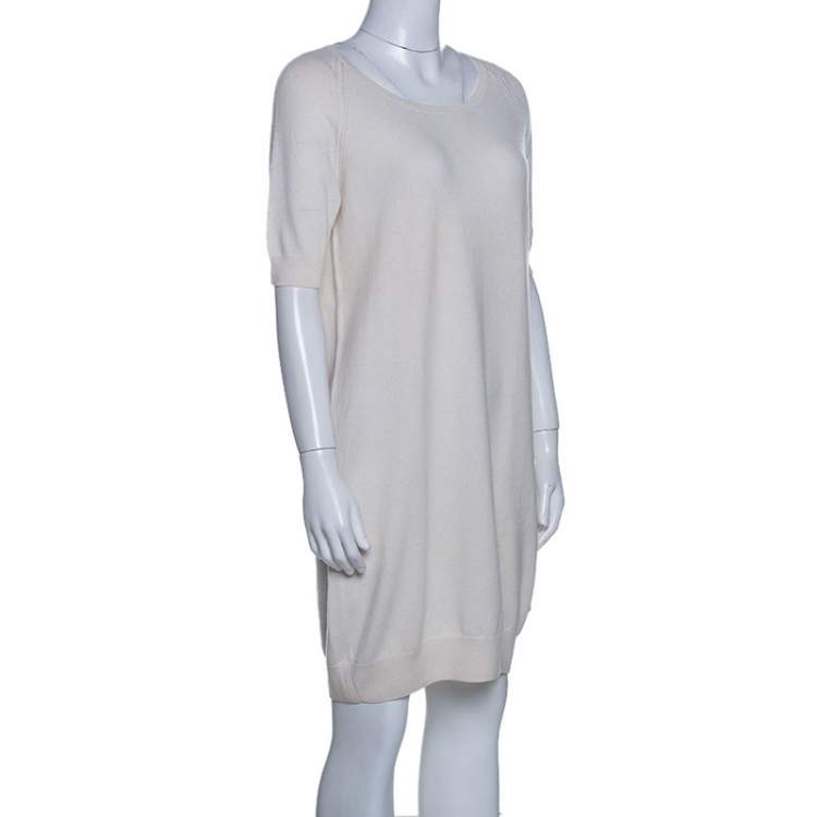 Pre Owned Loro Piana Cream Knit Short Sleeve Shift Dress M