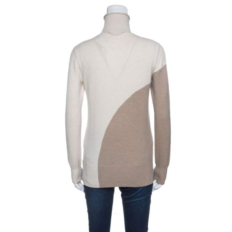 Pre Owned Loro Piana Beige Colorblock Cashmere Turtle Neck Sweaters S