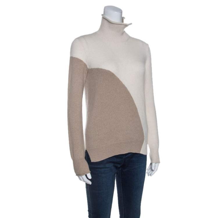 Pre Owned Loro Piana Beige Colorblock Cashmere Turtle Neck Sweaters S
