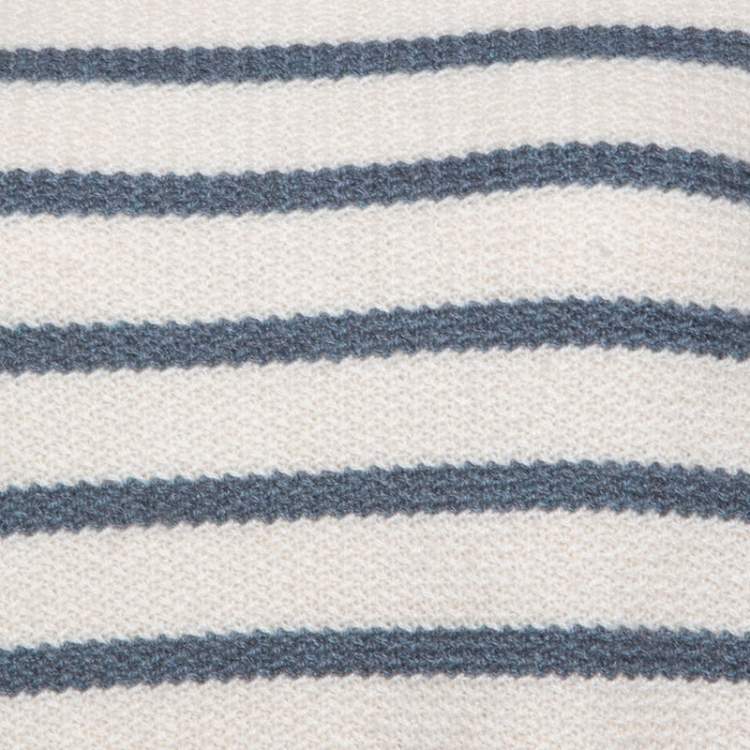 Pre Owned Loro Piana Off White Striped Baby Cashmere Waffle Knit Sweater M