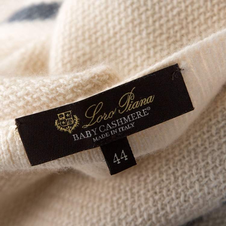 Pre Owned Loro Piana Off White Striped Baby Cashmere Waffle Knit Sweater M